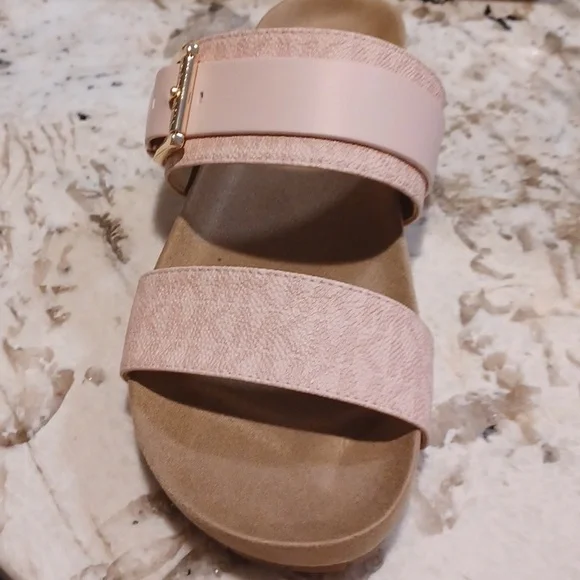 Michael Kors Blush Pink Mylah MK Signature Print Slide Sandals NEW SZ 6.5 - Picture 8 of 14